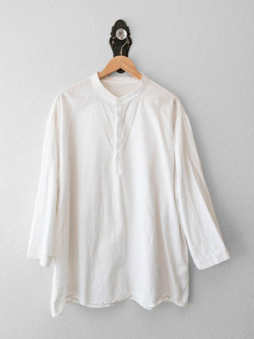 White Linen Blend Shirt XXXL Minimalist Button Henley Tunic Oversized Casual